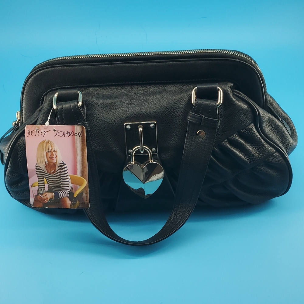Betsey Johnson NWT Black Leather Shoulder Bag with Heart Charm.